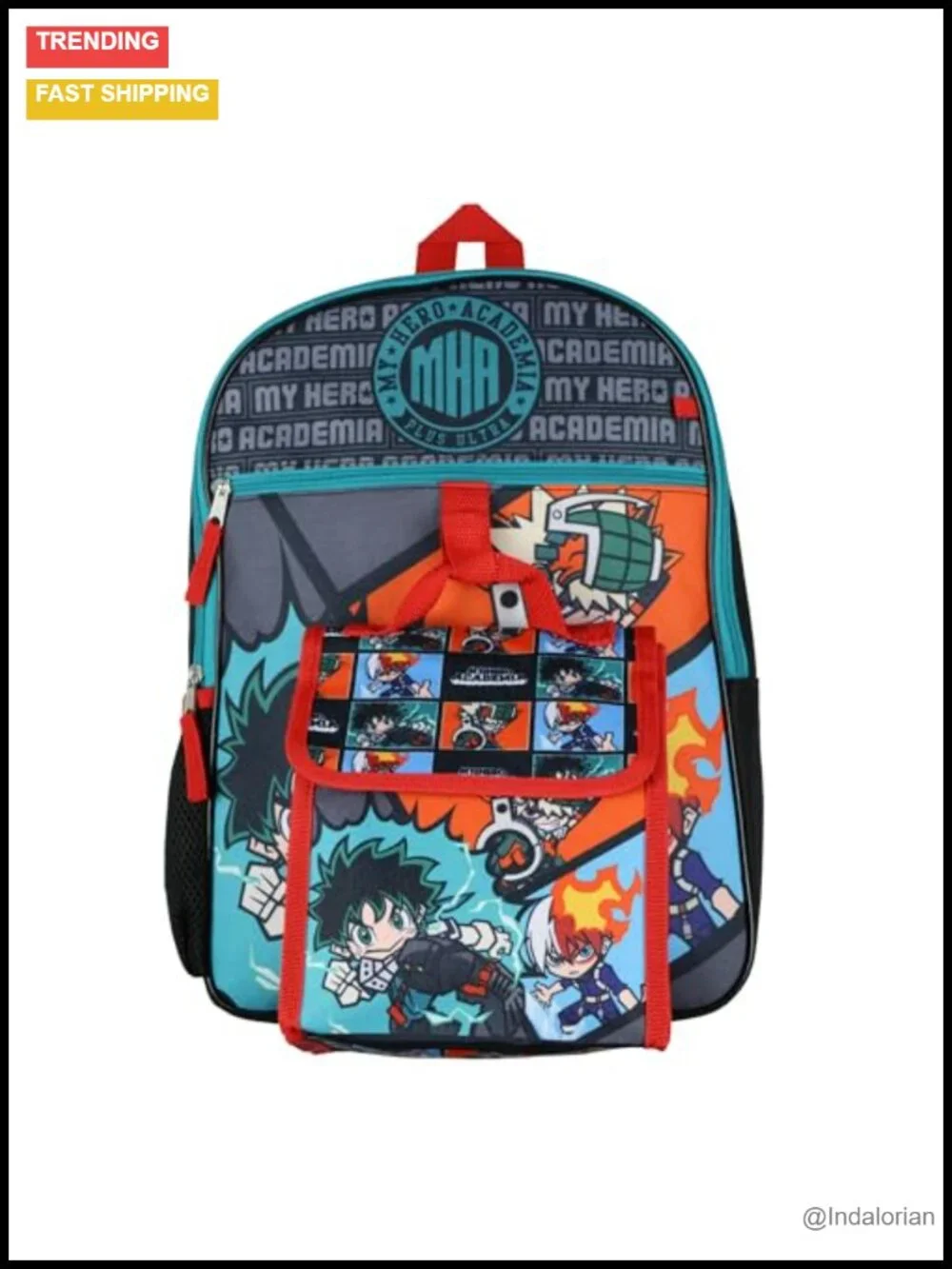 My Hero Academia Backpack Set Lunch Tote Pencil Case Keychain Carabiner 5 Piece